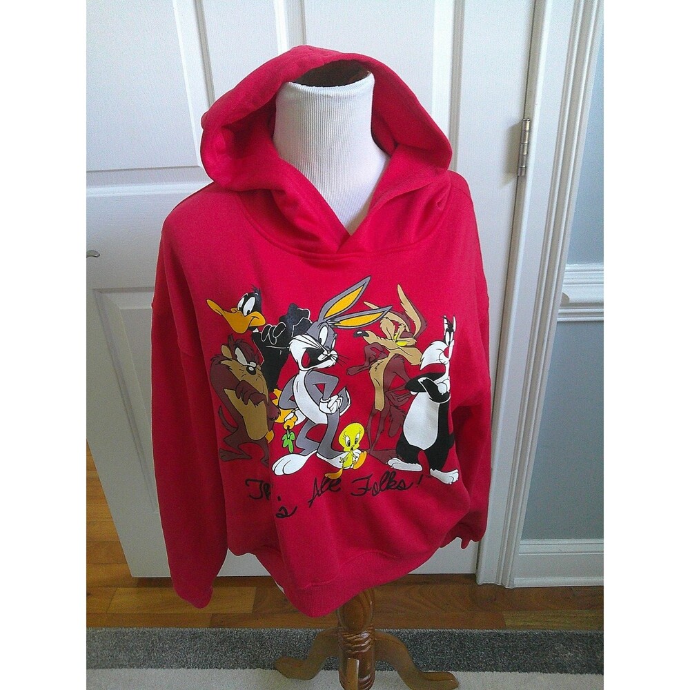 NWT Red Looney Tunes Official Brand THAT'S ALL FOLKS! Hoodie women's Size Med